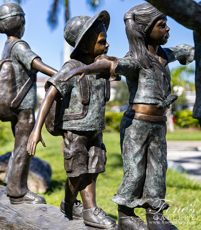 Bronze Statues  - Five Kids On Tree Stump - BS-1517